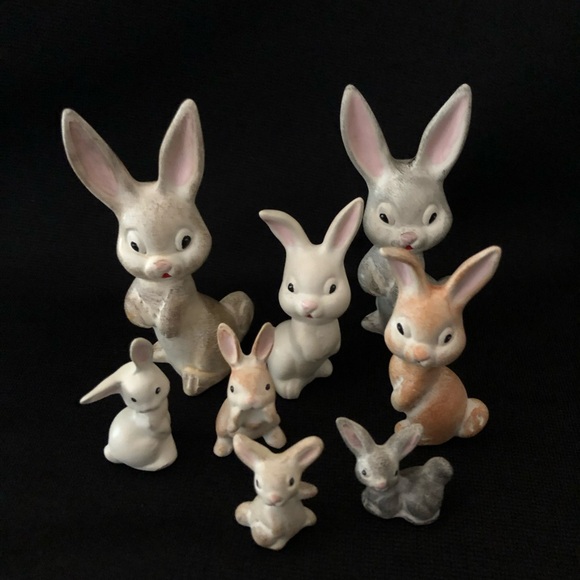 Vintage Hand-painted Bunny Rabbit Ceramic Collection - 8 total - Easter Spring - Picture 1 of 9